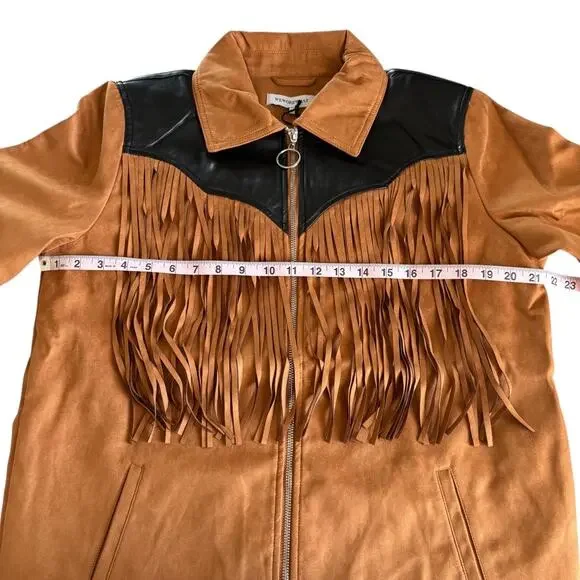 WeWoreWhat Fringe Western Faux Suede Jacket Acorn Brown and Black Medium NWT - Picture 5 of 10